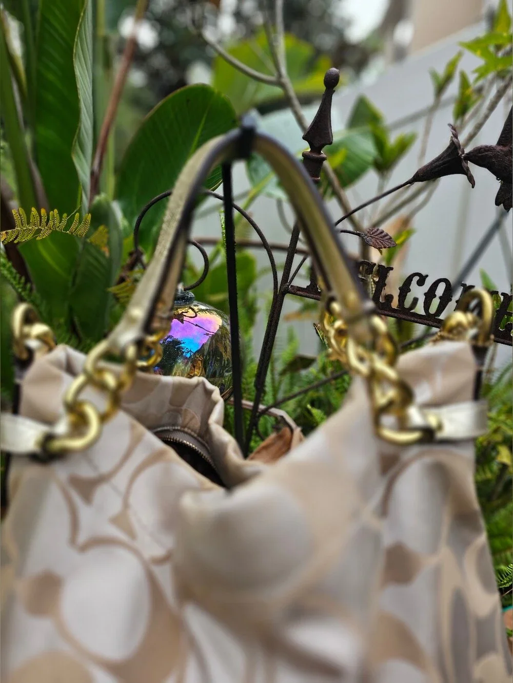 Coach F15679 Signature Optic Soho Hobo Bag Champagne Gold Sateen Jacquard